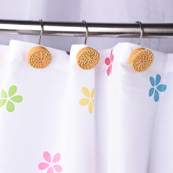 Boho Shower Curtain Hooks Rings Set 12 Woven Wicker Ratten New in package - Picture 7 of 9